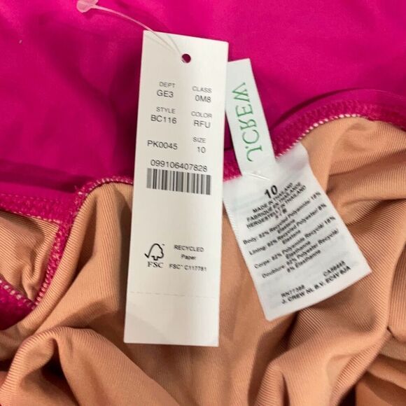J. Crew Ruched V-Neck One-Piece Bathing Suit In Radiant Fuchsia Size 10 - Picture 6 of 6